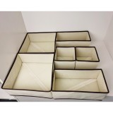 Organizator sertar pentru lenjerie intima, tip cutie cu partitii, set 3 in 1, 6 piese, bej cu margini cafea, Flippy