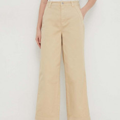 Pepe Jeans pantaloni Tasha femei, culoarea bej, drept, high waist