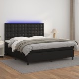 Cumpara ieftin Pat cu arcuri, saltea și LED, negru, 160x200cm, piele ecologică