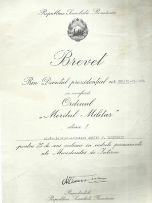 AMS# - ORDINUL MERITUL MILITAR CLASA I 1976 CU CUTIE SI BREVET foto