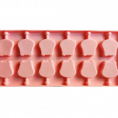 Forma silicon 12 cavitati, Hipopotam, Acadele din ciocolata sau Acadele din zahar, Roz, 26 cm, 245COF