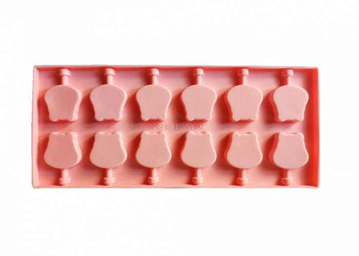 Forma silicon 12 cavitati, Hipopotam, Acadele din ciocolata sau Acadele din zahar, Roz, 26 cm, 245COF
