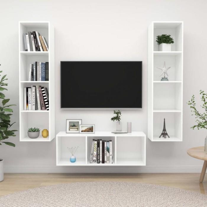 vidaXL Set de dulapuri TV, 3 piese, alb, lemn prelucrat