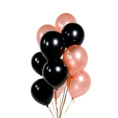 Set 10 baloane latex, Rose Gold/Negru, 30cm, Ropet