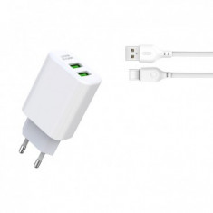 INCARCATOR RETEA XO-L85C 2,4A 2X USB,+ CABLU DE INCARCARE USB TYPE-C, ALB, BLISTER