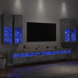 vidaXL Set comode TV de perete cu lumini LED, 7 piese, gri beton