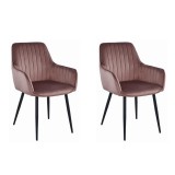 Set 2 scaune bucatarie/living, Artool, solden, catifea, metal, roz si negru, 55x45.5x83.5 cm