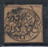 Italy Church State 1852 Coat of arms, 3 BAJ, Mi.4g, used AM.141, Stampilat