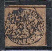 Italy Church State 1852 Coat of arms, 3 BAJ, Mi.4g, used AM.141
