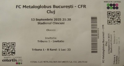 Bilet Metaloglobus Bucuresti v CFR Cluj 13.9.2025 foto