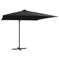vidaXL Umbrelă &icirc;n consolă cu LED, st&acirc;lp din oțel, negru, 250x250 cm
