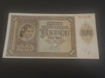 Bancnota 1000 Kuna 1941 Croatia foto