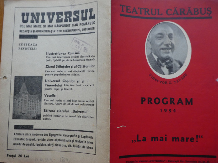 Teatrul Carabus , Director : Constantin Tanase ; Carabus Expres , Program 1934