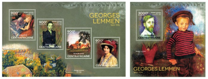 AFRICA CENTRALA 2014 - Picturi, Lemmen /set complet - colita + bloc MNH