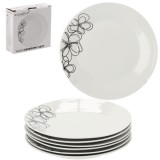 Set de 6 farfurii albe, rotunde, 19 cm, model minimalist flori negre, JollyMag, AIC2301