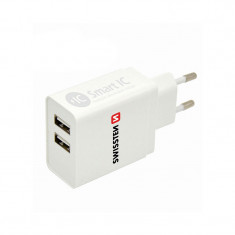 Incarcator Retea USB Swissten Travel, Smart IC, 3.1A, 2 X USB, Alb