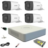 Sistem supraveghere video ultra profesional Hikvision 4 camere de exterior 5MP Turbo HD cu IR 80M DVR 4 canale full accesorii SafetyGuard Surveillance