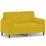 Cumpara ieftin Canapea cu 2 locuri cu pernute, galben, 120 cm, catifea
