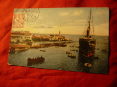 Ilustrata TCV Port Said - Nava si barci Ocup. franceza in Egipt 1911 foto