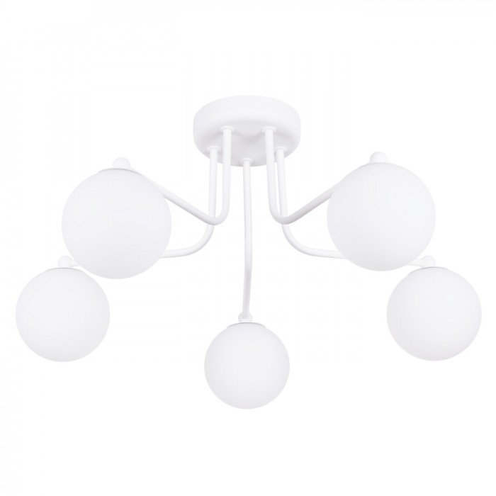 Candelabru Astral Alb Din Oțel/Sticlă Cu 5 Becuri Geometric Minimalist De Interior
