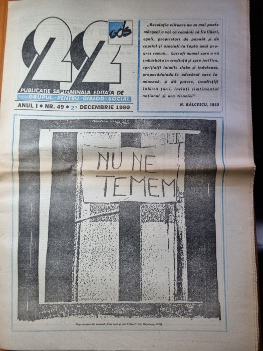 ziarul &quot;22&quot; 21 decembrie 1990-1 an de la revolutie,mircea dinescu