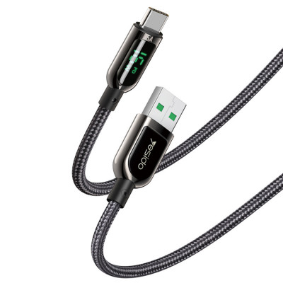 Cablu de Date USB la Type-C, 66W, 5A, Display Digital, 1.2m - Yesido (CA-85) - Black foto