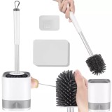 Perie de Baie din Silicon, Alba/Gri, 45x7cm, cu Suport și Compartiment pentru Apă - Kit de Curățenie Modern