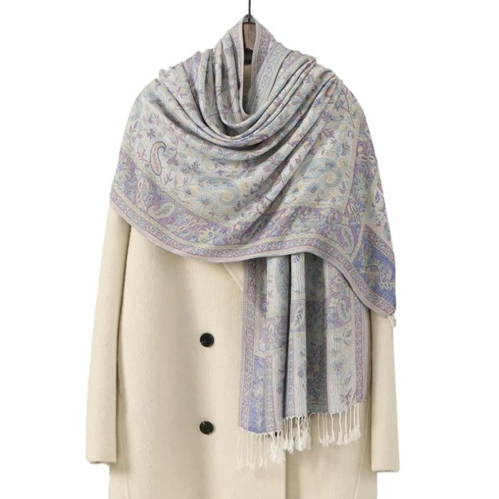 Esarfa casmir jacquard gri-violet