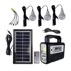 Kit panou solar 3 becuri LED radio digital afisaj incarcare telefon telecomanda bluetooth lanterne