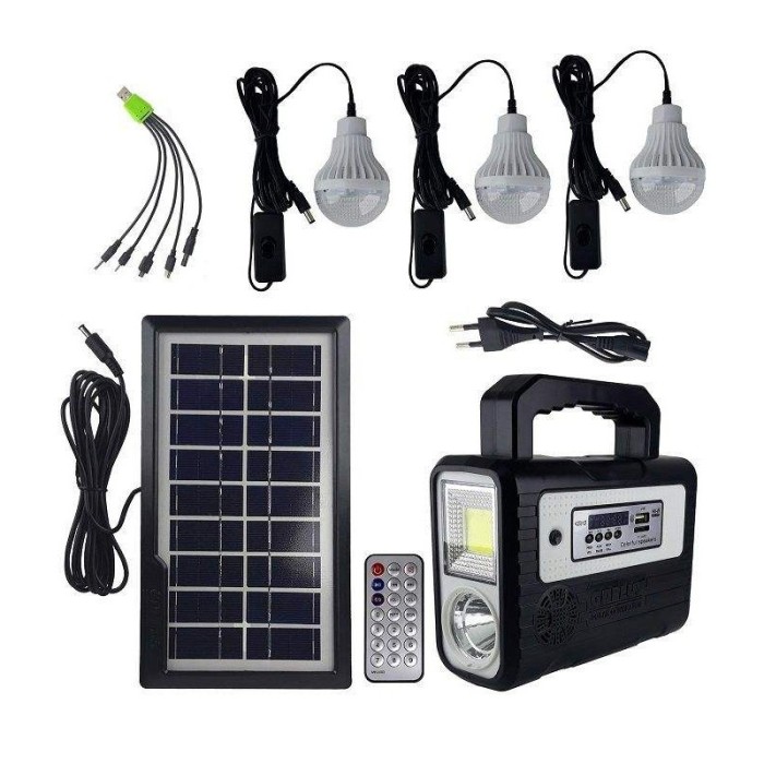 Kit solar portabil Gdplus GD-8028COB, USB, 3 becuri, acumulator reincarcabil Kit solar portabil Gdplus GD-8028COB, USB, 3 becuri, acumulator reincarcabil