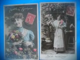 HOPCT 1703 FEMEI..FEMEI-TCV-ROMANTICA-FRANTA-LOT 2 CARTI POSTALE VECHI-CIRCULATE