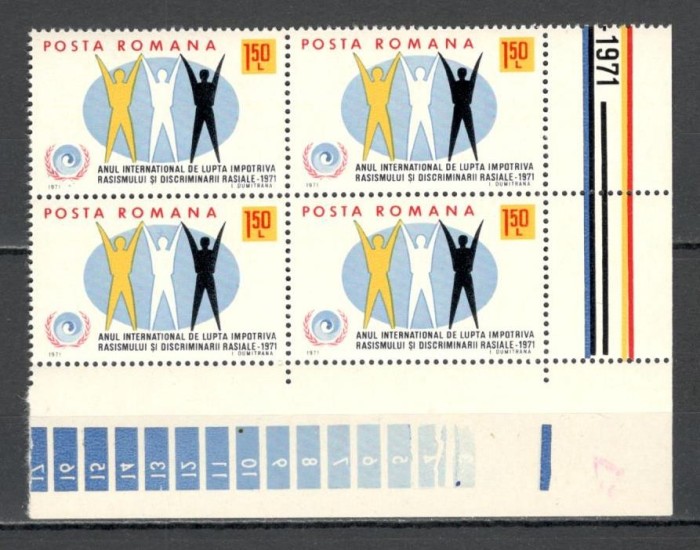 Romania.1971 Anul international impotriva discriminarii rasiale bloc 4 YR.502
