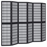 Paravan de camera cu 6 panouri, negru, lemn masiv paulownia