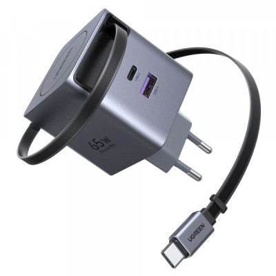 Incarcator Retea Cu Cablu USB-C UGREEN X615, 65W, 3A, 1 x USB-A - 1 x USB-C, Gri foto