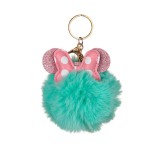 Breloc Pufos Pompon cu fundita roz, 10 cm, Verde, ATU-088737, Oem