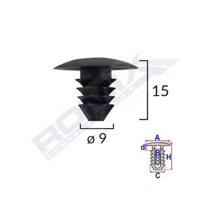 Clips Tapiterie Pentru Grup Vag 9X15mm - Negru Set 10 Buc 132989 A11888-RMX