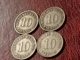 Lot 4 monede Germania: 10 pfennig 1906 + 1908 + 1910 + 1913, litera A (toate), Europa