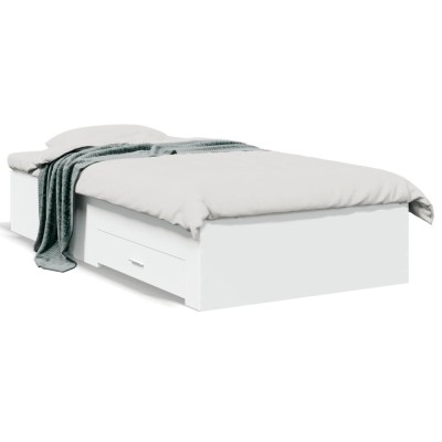 vidaXL Cadru de pat cu sertare, alb, 75x190 cm, lemn prelucrat 3280440 foto