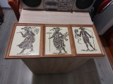 3 Goblen vechi, decor de perete, barbat, femei