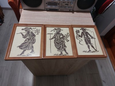 3 Goblen vechi, decor de perete, barbat, femei foto