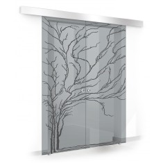 Usa culisanta Boss &reg; Duo model Tree negru, 60+60x215 cm, sticla gri securizata, glisanta in ambele directii