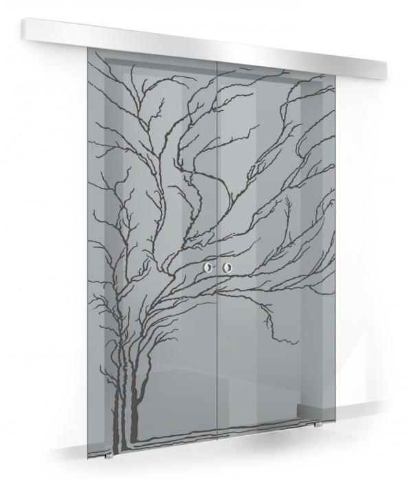 Usa culisanta Boss &reg; Duo model Tree negru, 90+90x215 cm, sticla gri securizata, glisanta in ambele directii