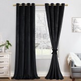 Set 2 Draperii Catifea Blackout Negre, Izolare Termica si Fonica, Intimitate, Lux, Dormitor/Living, Material Durabil