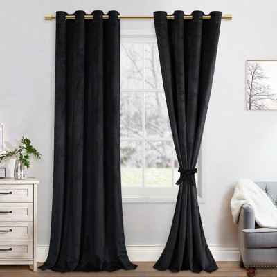 Set doua draperii catifea blackout, negru foto