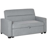 HOMCOM Canapea extensibila 2 locuri, cu spatar reglabil pe 3 niveluri, pentru Sufregerie, din material textil, 154x87x89cm, gri | Aosom Romania