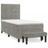 Cumpara ieftin Pat continental cu saltea, gri deschis, 80x200 cm, catifea