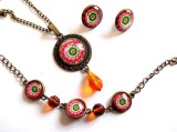 Set bijuterii sticla cu mandala 33013, Set bijuterii handmade