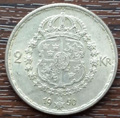 (A1013) MONEDA DIN ARGINT SUEDIA - 2 KRONOR 1950, LIT. TS, REGELE GUSTAV V foto