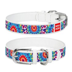 Zgarda din piele WAUDOG Flowers - alba 1,2 cm x 21 - 29 cm foto