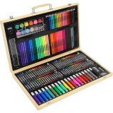 Set de desen si pictura pentru copii cu 180 piese in cutie de lemn tip servieta,47x29x4.5 cm